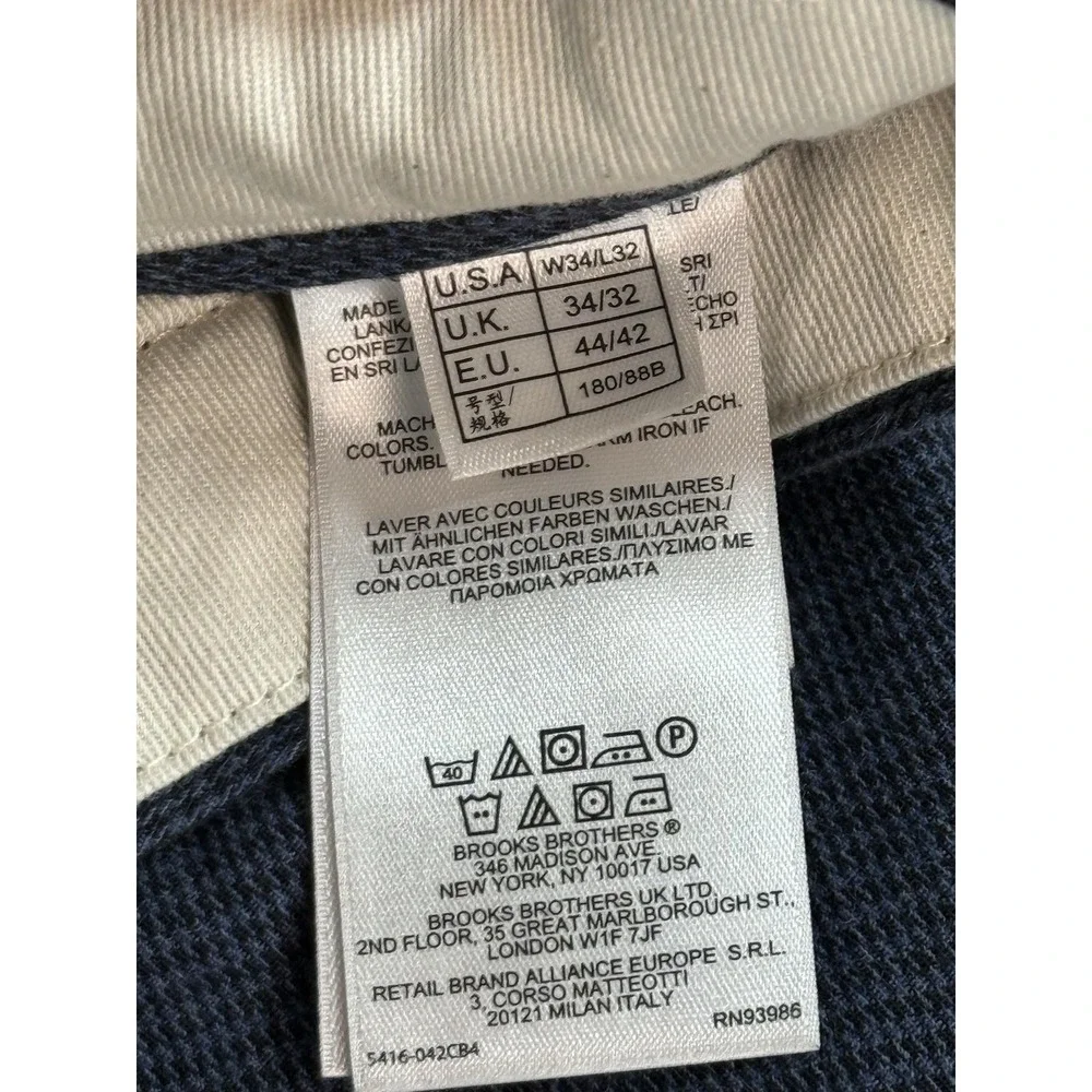 Brooks Brothers Red Fleece Pants Mens 34x32 Blue Slim Fit Check Chino Casual